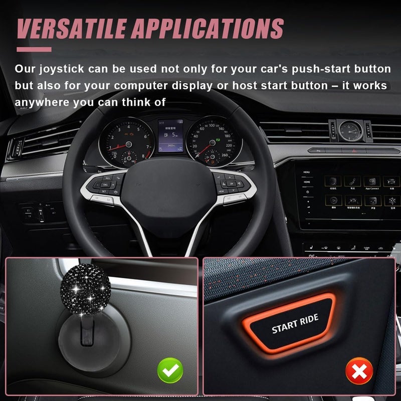 LHDOS Car Push Start Button Cover, Rhinestone Engine Start Stop Button Joystick Covers, One-Button Push to Start Rocker Cover, Car Interior Decoration Accessories for Cars, Computers, and More (Black) - Image 5